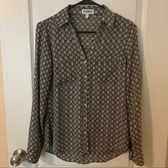 Express patterned button down portofino work blouse - Picture 1 of 8
